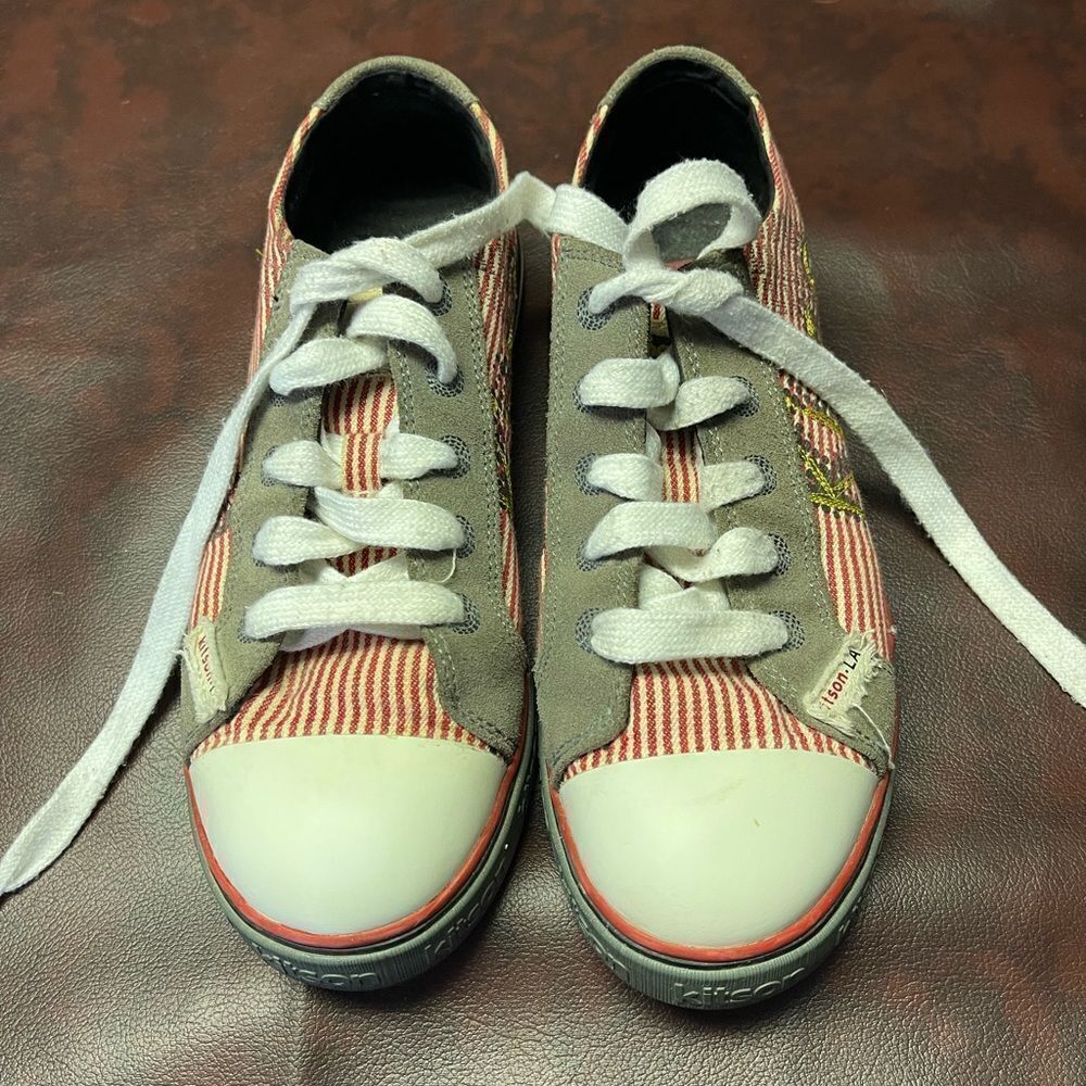 Kitson sneakers red and white striped, size 7‎